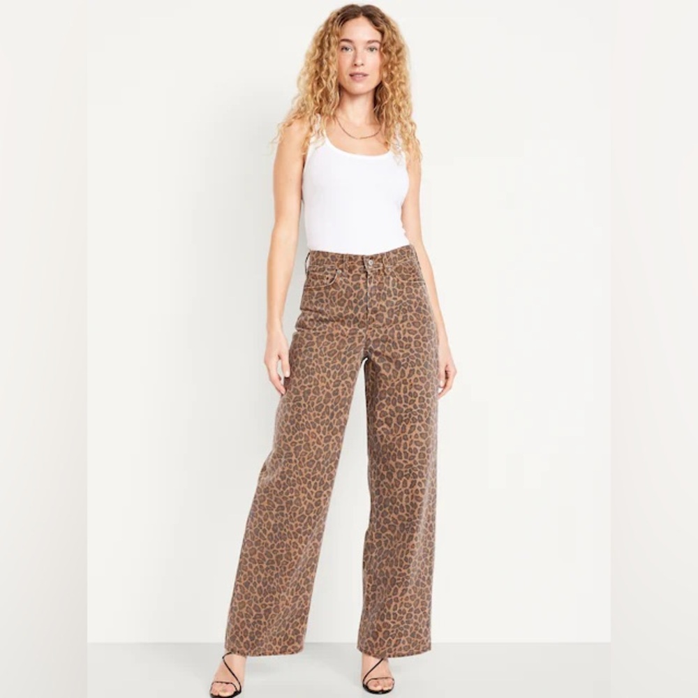 Old Navy High-Waisted Baggy Wide-Leg Leopard Jeans 10 Tall